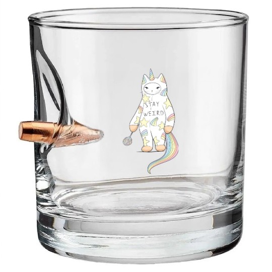 Stay Weird With Love From Unicorn Cat Bullet Whiskey Glasses