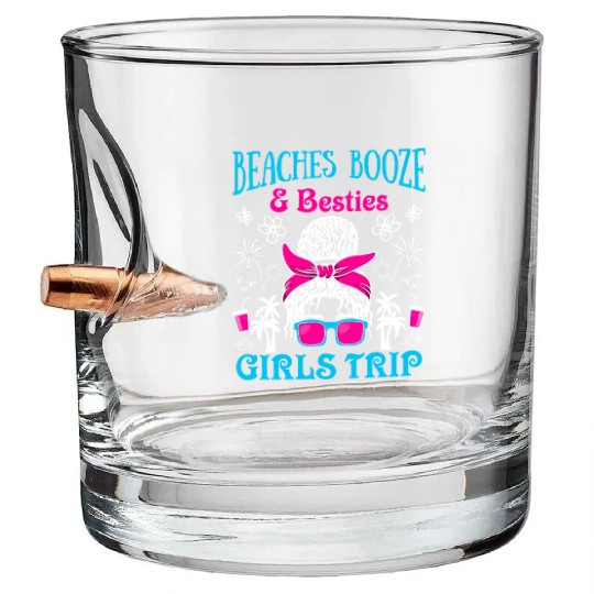 Beaches Booze Besties Girls Trip Spring Break Bullet Whiskey Glasses