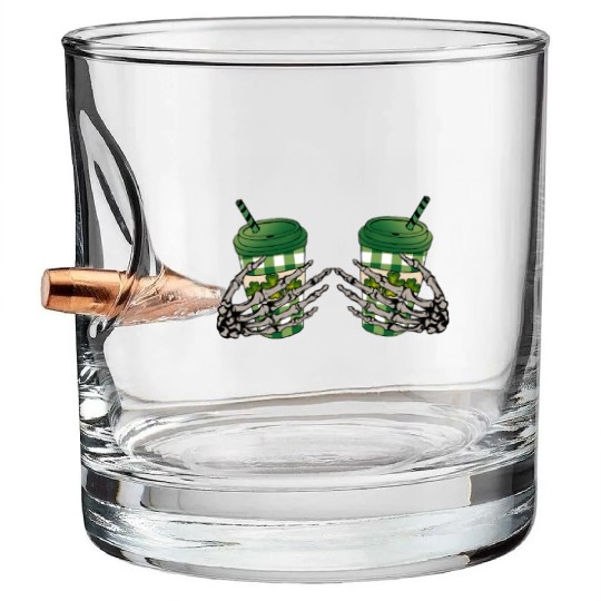 Skeleton Hand Patricks day Graphics Bullet Whiskey Glasses