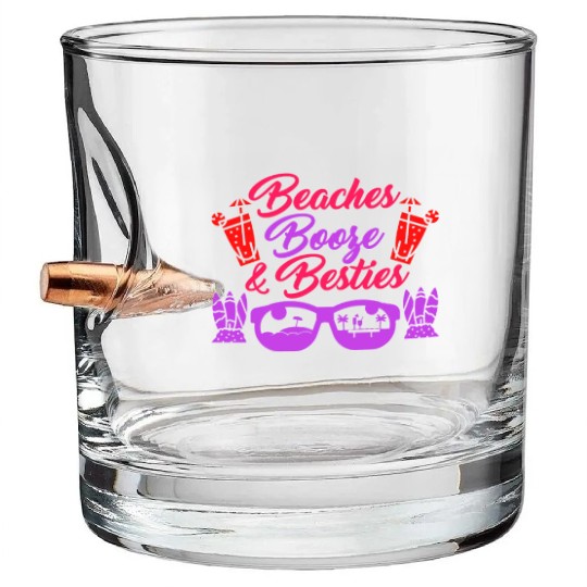 Beaches Booze Besties Summer Vacation Spring Break Bullet Whiskey Glasses