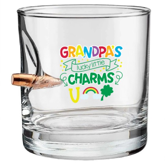 Grandpa's Lucky Little Charms Clover Shamrock Bullet Whiskey Glasses