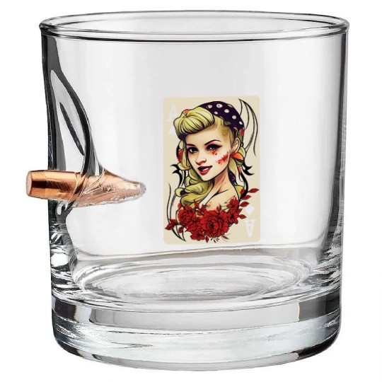 Rockabilly 50s Pin Up Zombie Psychobilly Ace Card Bullet Whiskey Glasses