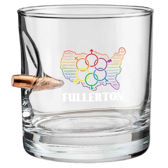 Fullerton Pride Month Pride Flag LGBT Community LG Bullet Whiskey Glasses