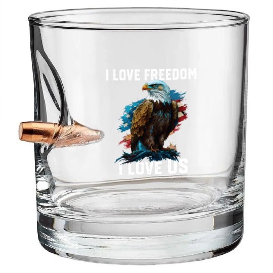 I Love Freedom I Love US American Bald Eagle Bullet Whiskey Glasses