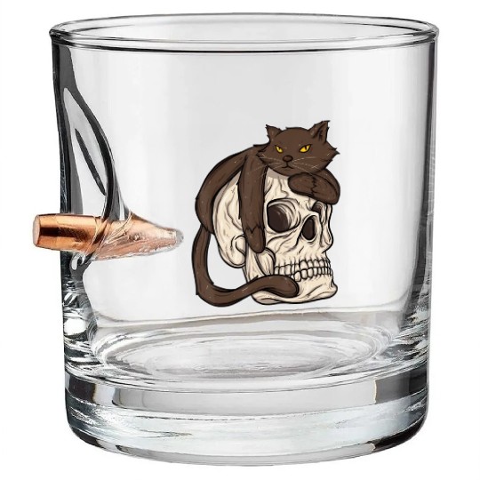 Cat Creepy Cat Lover Goth Skull Gothic Bullet Whiskey Glasses