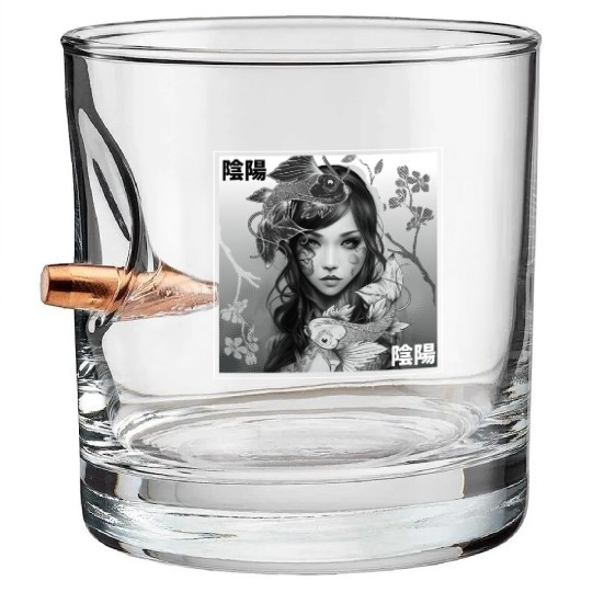 Yin Yang Koi Fish Gothic Emo Japanese Cherry Bloss Bullet Whiskey Glasses