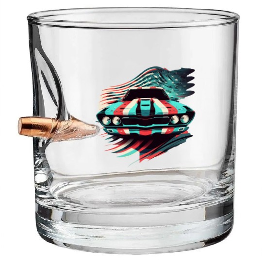 Muscle car american flag backround Bullet Whiskey Glasses
