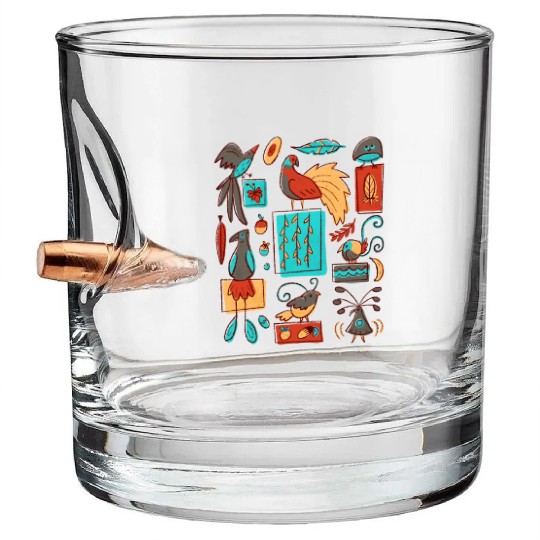 Retro 1950s Birds Of Paradise Pattern Bullet Whiskey Glasses