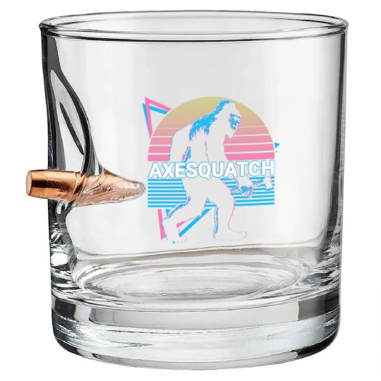 Funny Axe Throwing Bigfoot Sasquatch Ax Thrower Bullet Whiskey Glasses