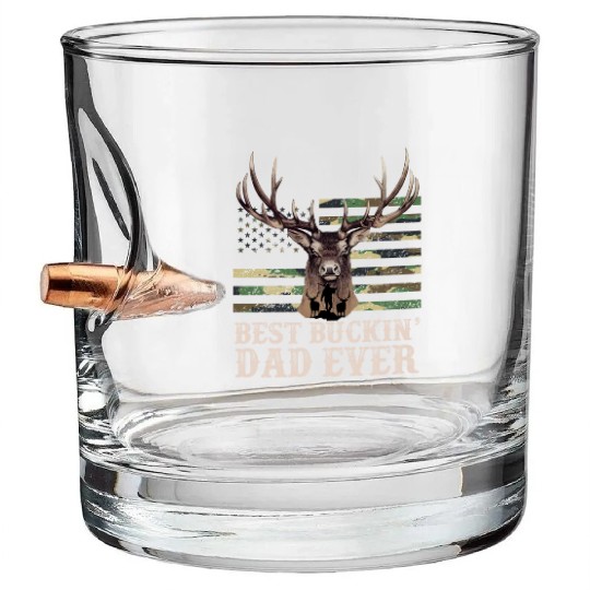 Buck Deer Patriotic Hunter American Flag US Camouf Bullet Whiskey Glasses