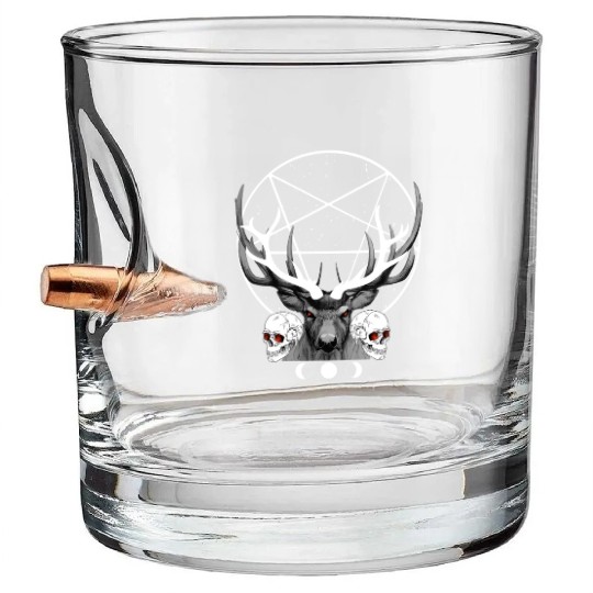 Satanic Deer Pentagram Gothic Skull Evil Buck Bullet Whiskey Glasses