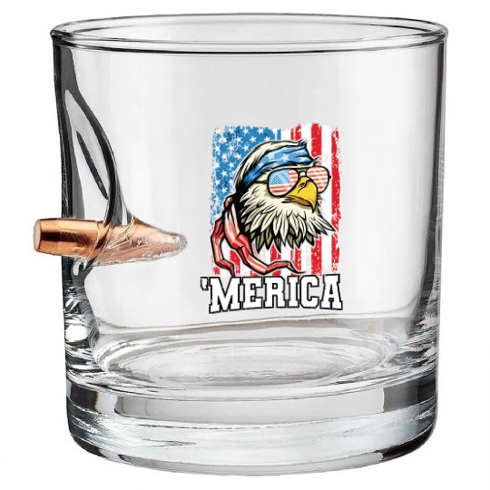 4th of July Bald Eagle USA Flag Patriotic Merica Bullet Whiskey Glasses