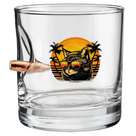 Retro Cat Vintage Sunset 80s 90s Sunglasses Party Bullet Whiskey Glasses