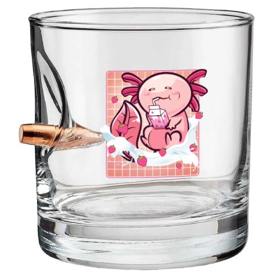 Kawaii Axolotl Strawberry Milk Shake Funny Sushi Bullet Whiskey Glasses