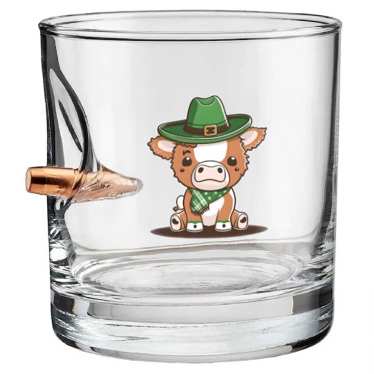 Kawaii cow with scarf St. Patrick's Day Bullet Whiskey Glasses