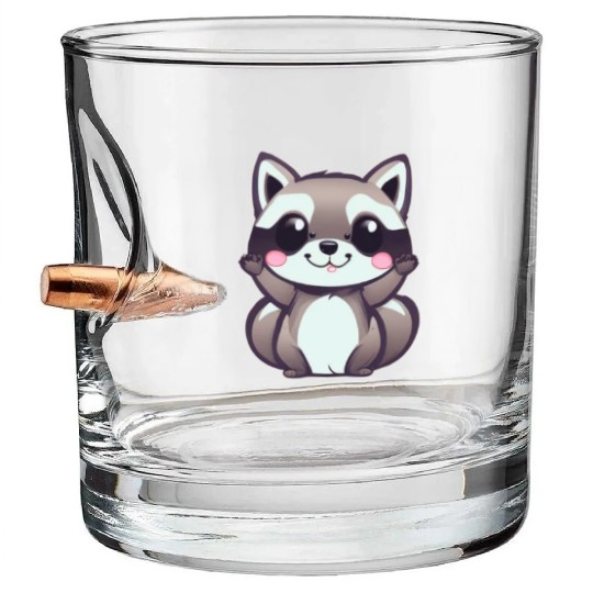 cute chibi raccoon Bullet Whiskey Glasses