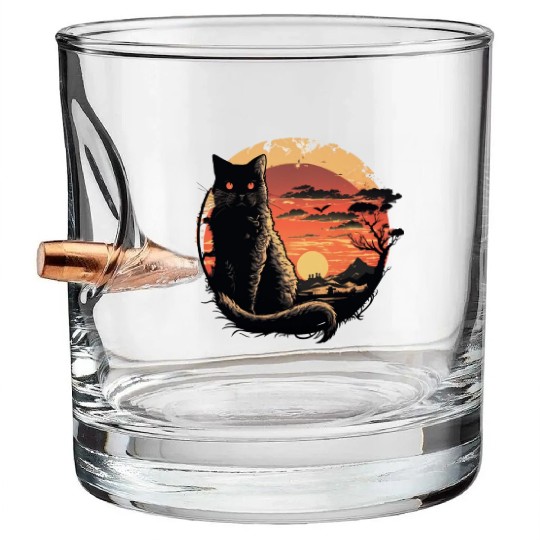 Catzilla Vintage Funny Cute black Cat Art Japanese Bullet Whiskey Glasses
