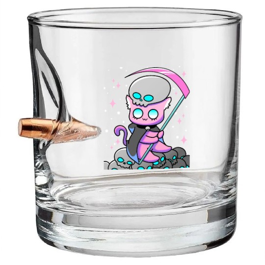 Kawaii Pastel Goth Anime Tarot Card Death Cute Wit Bullet Whiskey Glasses