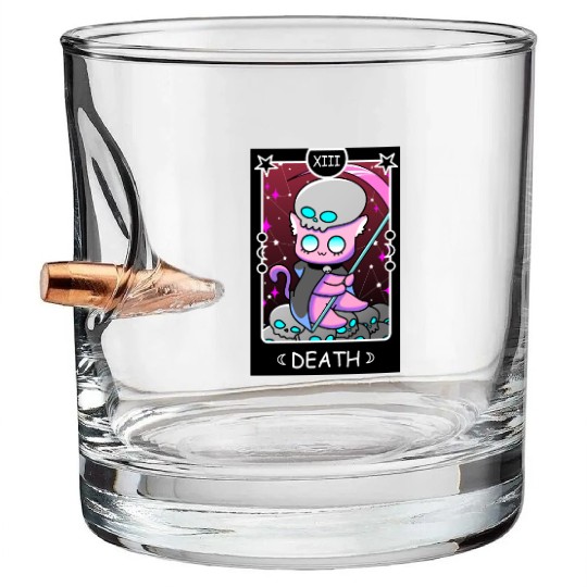 Kawaii Pastel Goth Tarot Card Death Grim Reaper Cu Bullet Whiskey Glasses