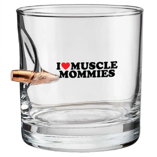 I Love Muscle Mommies, I Heart Muscle Mommies Bullet Whiskey Glasses