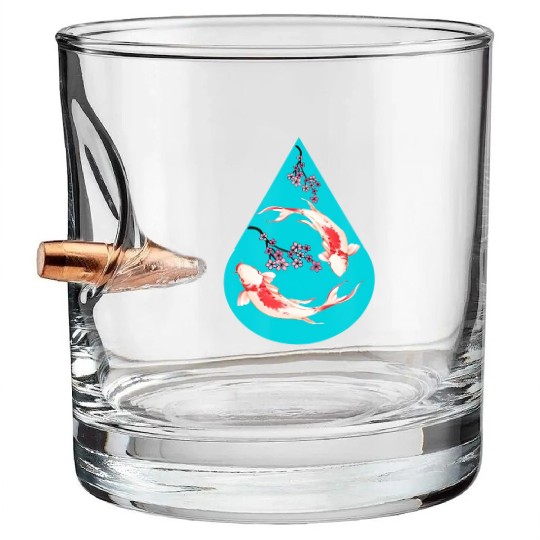 Serenity Koi Fish Raindrop Cheri Blossom Zen Bullet Whiskey Glasses