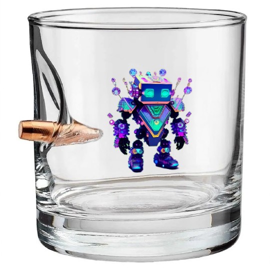 Gemstone Guardian Robot Made of Sparkling Crystals Bullet Whiskey Glasses