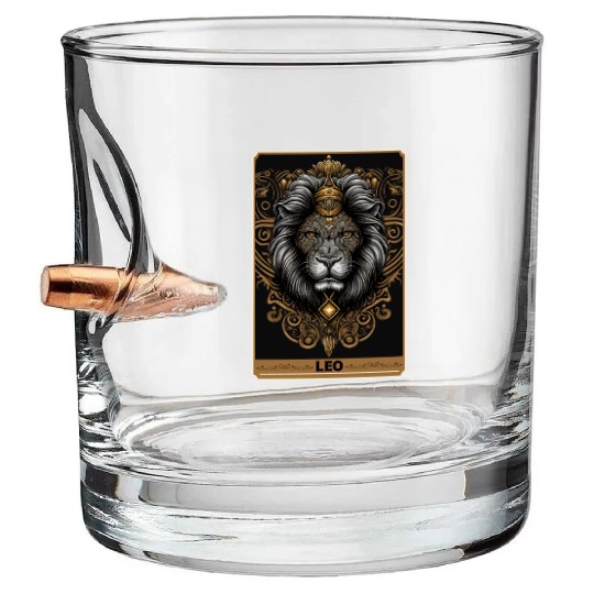 Lion Tarot Card Leo Zodiac Astrology Horoscope Wit Bullet Whiskey Glasses
