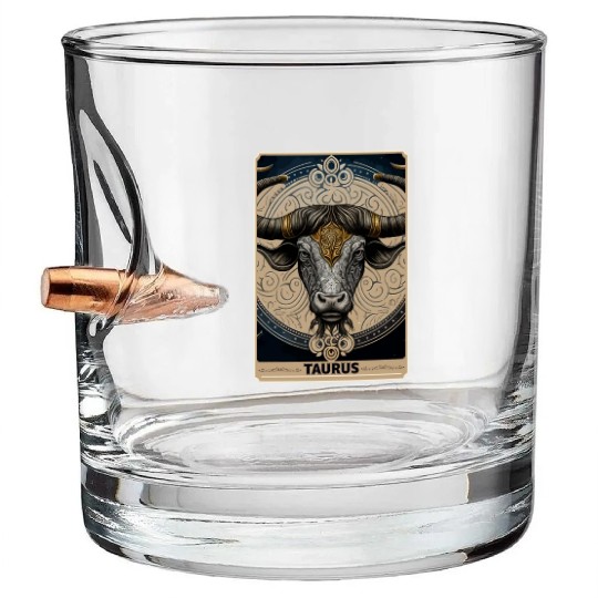 Taurus Astrology Starsign Zodiac Tarot Card Witch Bullet Whiskey Glasses