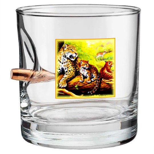 Jaguar Mom and Cubs Relaxing in Jungle. Buy Now Bullet Whiskey Glasses
