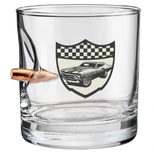 Racing Car Muscle Car Logo Motorsports Bullet Whiskey Glasses