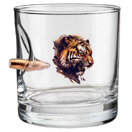 Geometric Tiger Head Abstract Polygonal Wild Anima Bullet Whiskey Glasses
