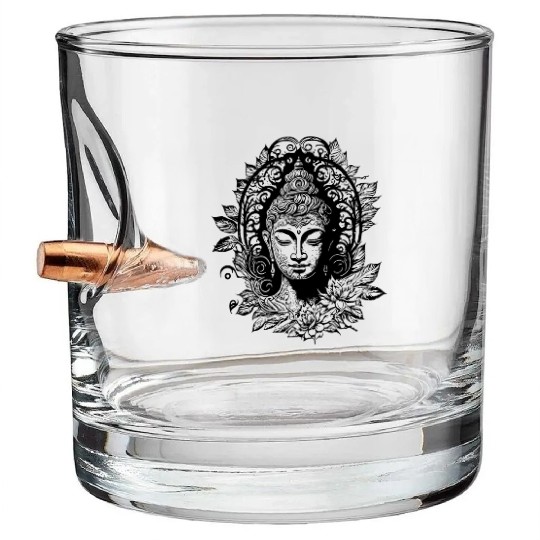 Meditating Buddha Enlightenment Portrait Bullet Whiskey Glasses