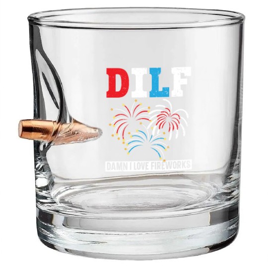 Damn I Love Fireworks America USA Flag 4th Of July Bullet Whiskey Glasses