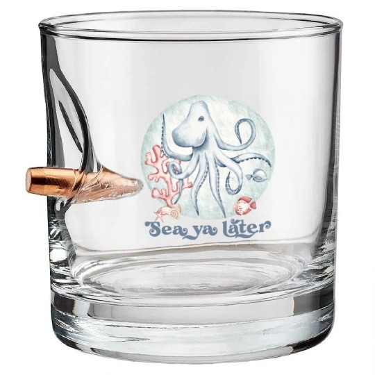 sea ya later octopus near the coral in the sea Bullet Whiskey Glasses