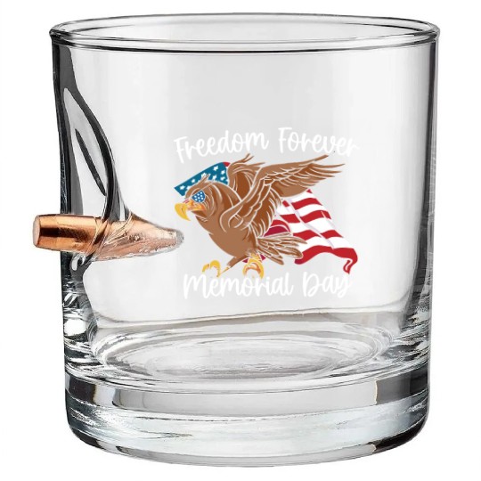 Patriotic Veteran USA Flag American Memorial Day Bullet Whiskey Glasses
