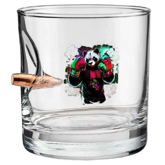 Angry Colorful Panda Boxer MMA Martial Arts Bullet Whiskey Glasses