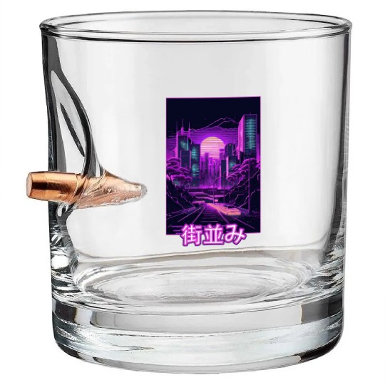 Japanese Tokyo City Vaporwave Aesthetic Retro Synt Bullet Whiskey Glasses