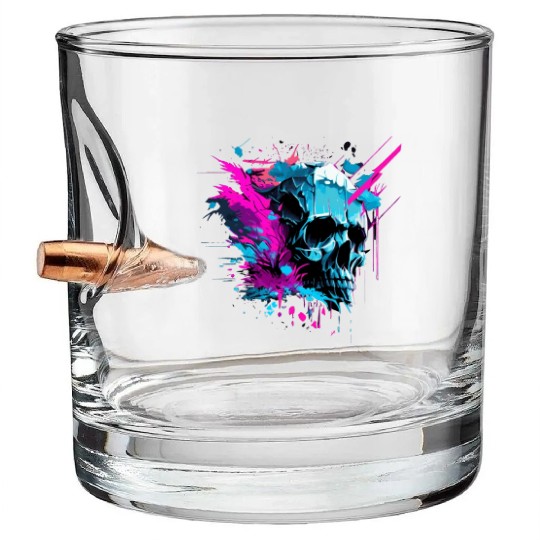 Vaporwave Skull Retro Gothic Punk Urban Streetwear Bullet Whiskey Glasses