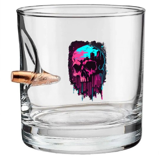 Vaporwave Skull Japanese Edgy Gothic Punk Bullet Whiskey Glasses