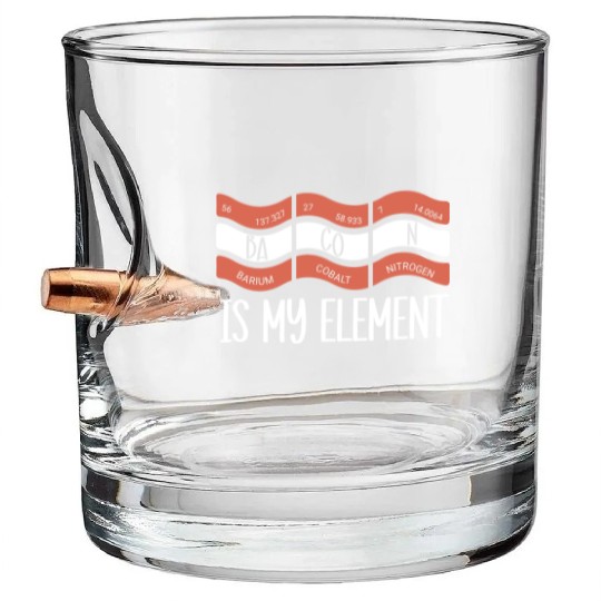 Funny Science Pun Bacon Periodic Table Bullet Whiskey Glasses