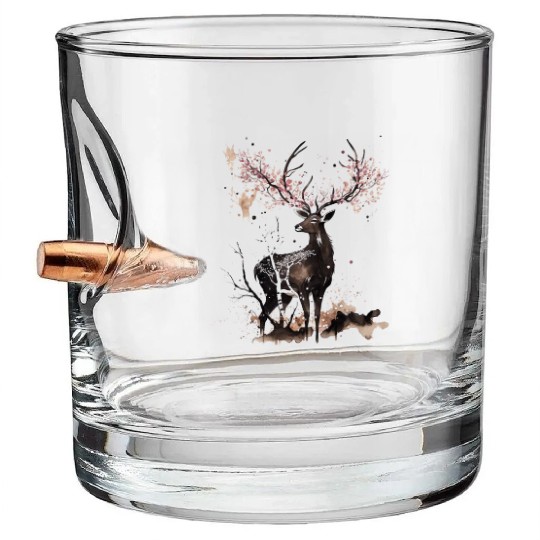 Deer Cherry blossoms Sakura tree Sumie Bullet Whiskey Glasses