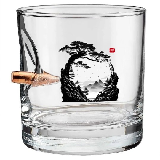 Japanese Zen Circle Landscape Buddhism Bonsai Tree Bullet Whiskey Glasses