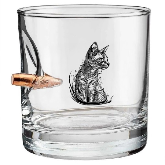 Cute Little Cat In Vintage Tattoo Style Bullet Whiskey Glasses