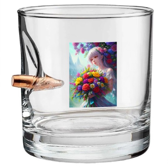 Spring Girl with a bouqet of flowers garland #2 Bullet Whiskey Glasses