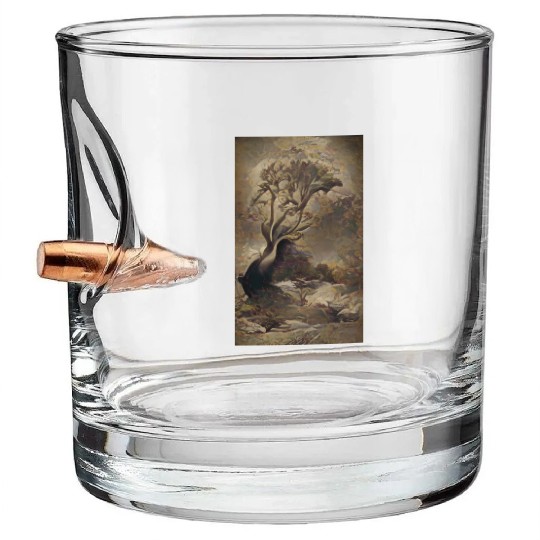 Dark Old School Painting Vintage Tree Design Bullet Whiskey Glasses