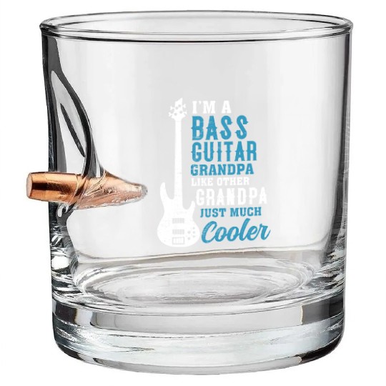 Cool Fathers Day Design Bass Guitar Grandpa Bullet Whiskey Glasses