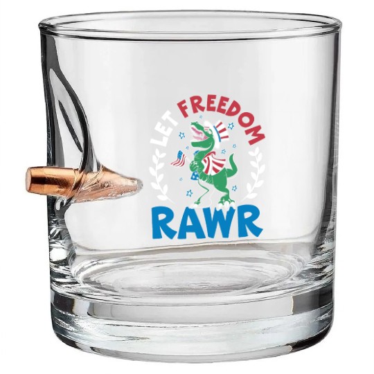 Let Freedom Rawr Dinosaur America USA 4th Of July Bullet Whiskey Glasses