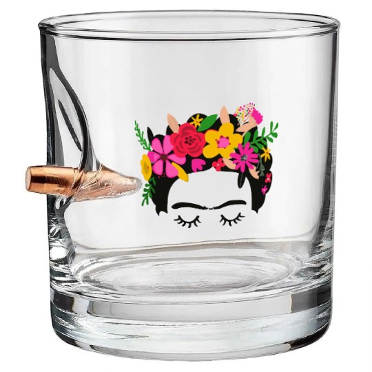 Frida Kahlo Illustration Floral Boho Style Mexican Bullet Whiskey Glasses