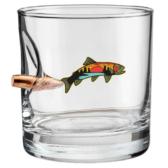 Trout Fishing Angler Nature Trout Bass Bullet Whiskey Glasses