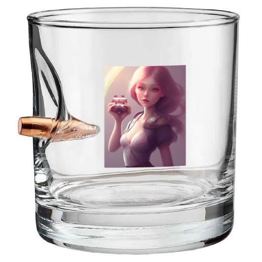 #2 teen gamer girl AI ART Bullet Whiskey Glasses